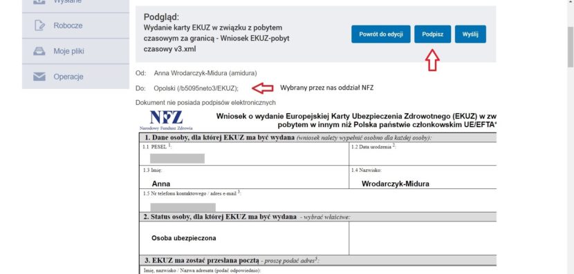 Wniosek NFZ EKUZ - Mampodpis.pl